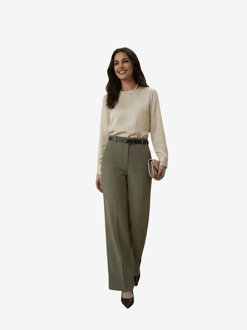 MY FASHION MY FASHION Belted Turnup Leg Pleated Trousers