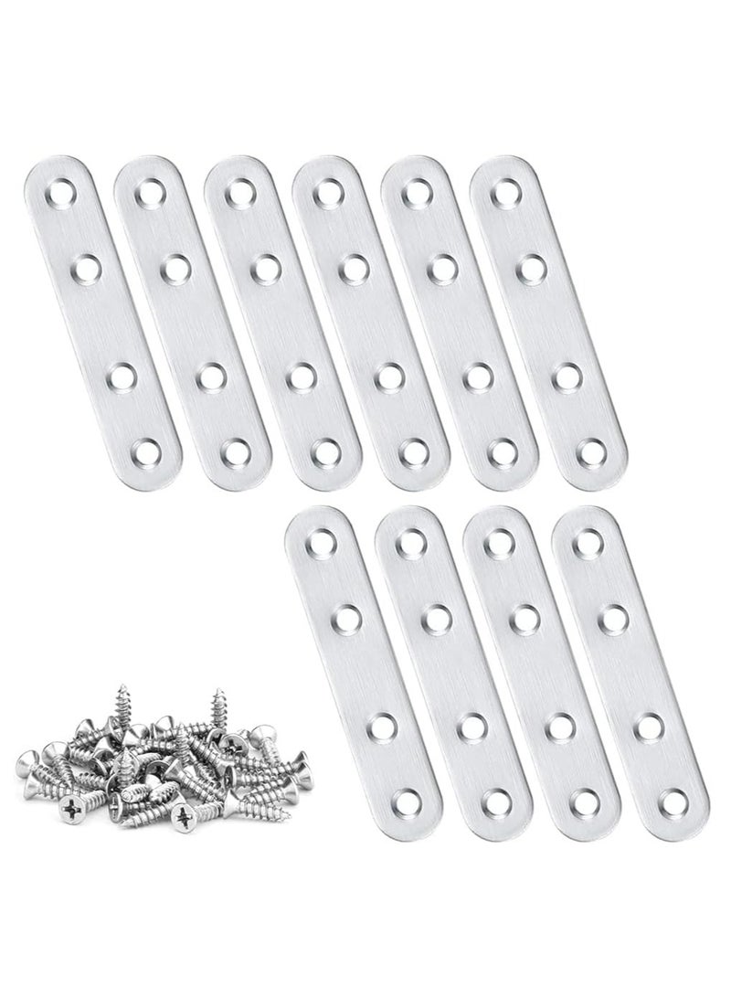 Rubik Flat Straight Brace Brackets with Screws, 10pcs Stainless Steel Mending Repair Plate for Shelf Supports Fixing Wood Furniture Chair Table Cabinet Bed (130x19mm)  - Image 1