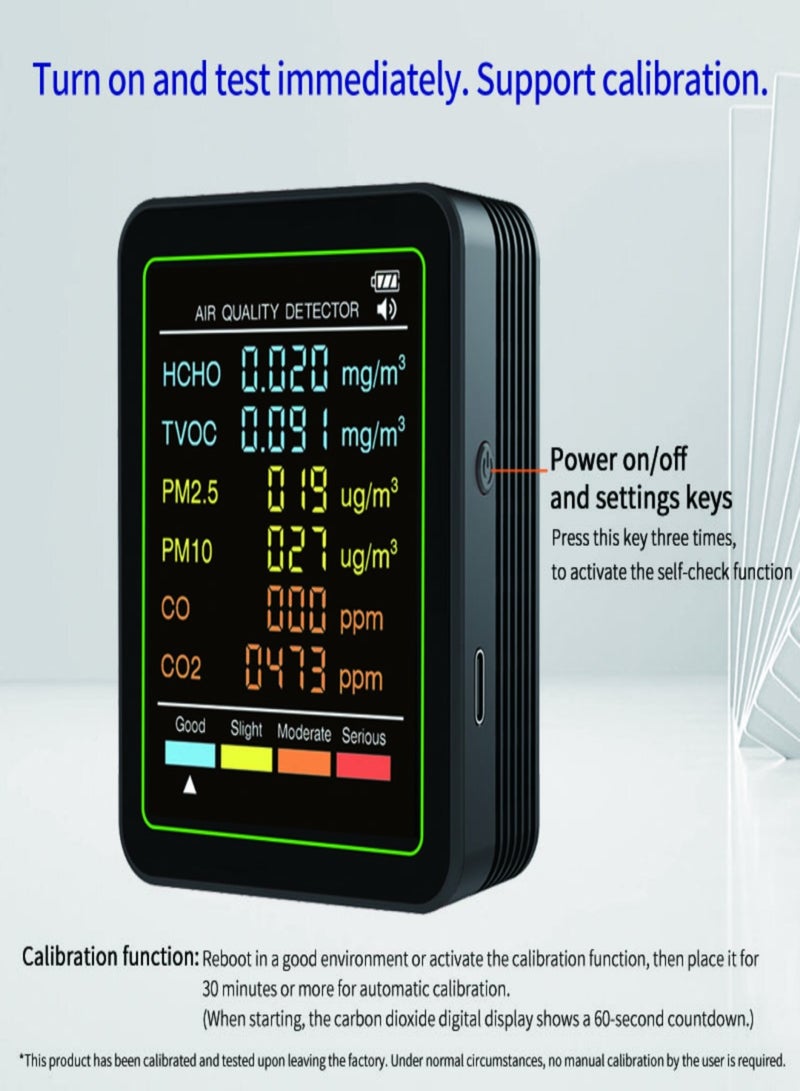 6-in-1 Air Quality Tester, capable of measuring PM2.5, PM10, CO, TVOC, and HCHO, suitable for multiple scenarios - Image 4