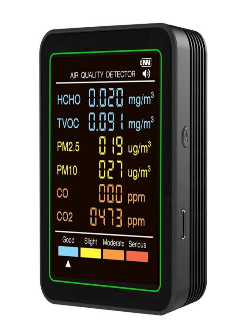 6-in-1 Air Quality Tester, capable of measuring PM2.5, PM10, CO, TVOC, and HCHO, suitable for multiple scenarios - Image 1