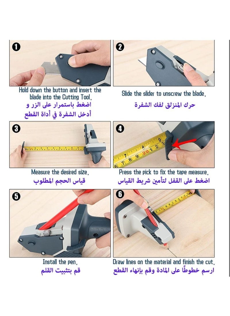 Generic - Gypsum board cutter, woodworking compass ruler, multifunctional marking ruler with Tape Measure kt Board Cutting Tool Kit Includes 1 Gypsum Board Cutter, 1 Pencil and 5 Blades - Image 1