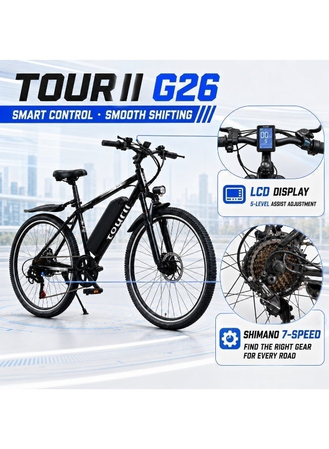 Tourii G26 Electric Mountain Bike, 750W Motor, 48V 10Ah Removable Battery, 26 × 1.95 Inch Tires, Shimano 7-Speed, Up to 42 km/h, Black - Image 5