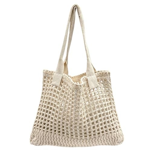 ENBEI Women's Beach Tote Bag, Crocheted Knit Hollow Design, Stylish & Spacious Tote for Beach,Travel,and Everyday Use,Cute Aesthetic Summer Handbag (white) - Image 1