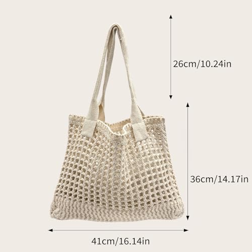 ENBEI Women's Beach Tote Bag, Crocheted Knit Hollow Design, Stylish & Spacious Tote for Beach,Travel,and Everyday Use,Cute Aesthetic Summer Handbag (white) - Image 2