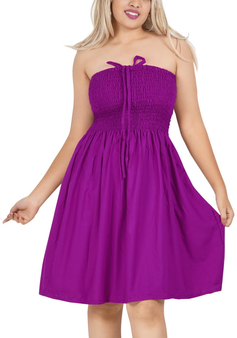 LA LEELA Women's Tube Dress Casual Short Top One Size Violet Solid - Image 1