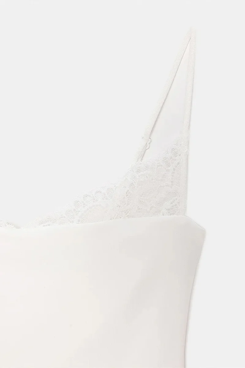 Dilvin White DILVIN Lace Sleeveless Slim-fit Bodysuit Blouse for Women | Best Price UAE