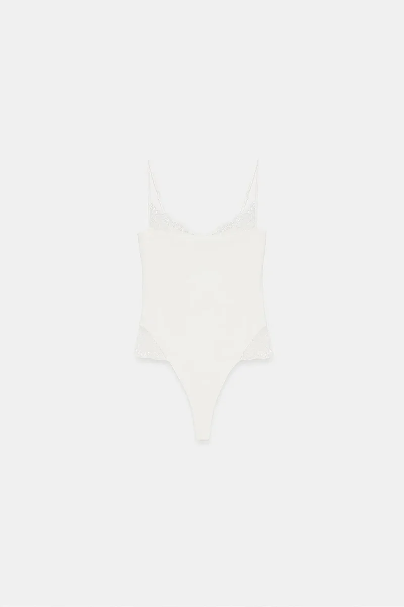 Dilvin White DILVIN Lace Sleeveless Slim-fit Bodysuit Blouse for Women | Best Price UAE