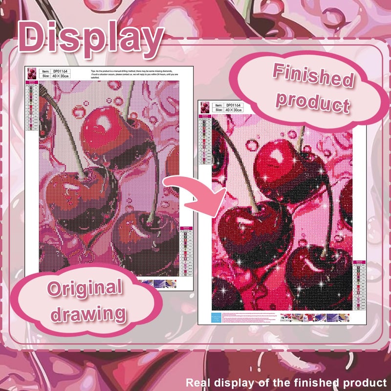 AIBOERL Cherry Diamond Art Kits for Adults,Cherry 5D Diamond Painting Kits for Adults Beginners,DIY Full Round Drill Diamond Dot Painting Gem Art Kits for Adult, Home Wall Decor 12x16Inch - Image 3