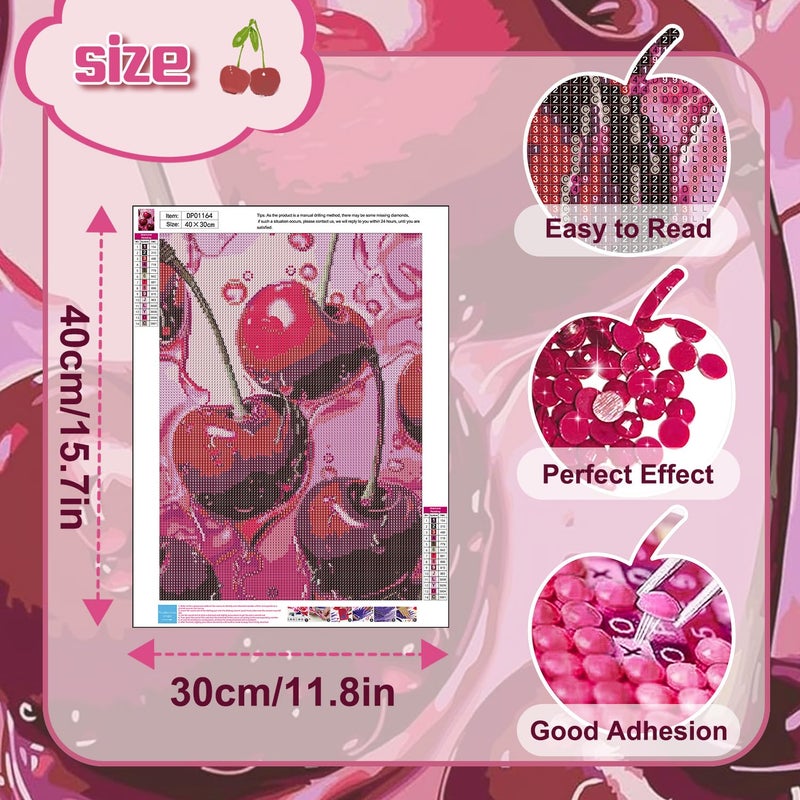 AIBOERL Cherry Diamond Art Kits for Adults,Cherry 5D Diamond Painting Kits for Adults Beginners,DIY Full Round Drill Diamond Dot Painting Gem Art Kits for Adult, Home Wall Decor 12x16Inch - Image 2