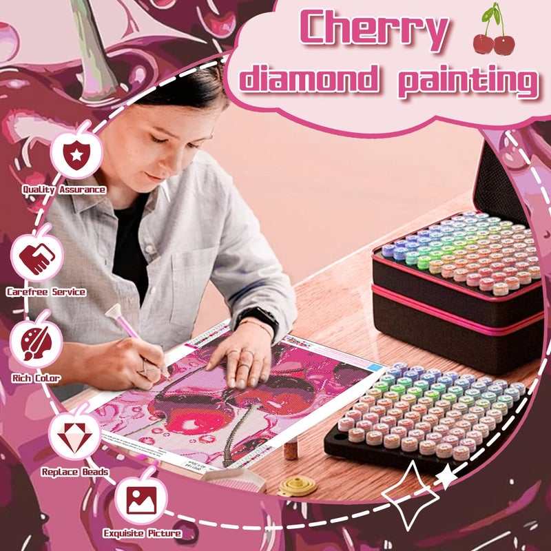 AIBOERL Cherry Diamond Art Kits for Adults,Cherry 5D Diamond Painting Kits for Adults Beginners,DIY Full Round Drill Diamond Dot Painting Gem Art Kits for Adult, Home Wall Decor 12x16Inch - Image 5