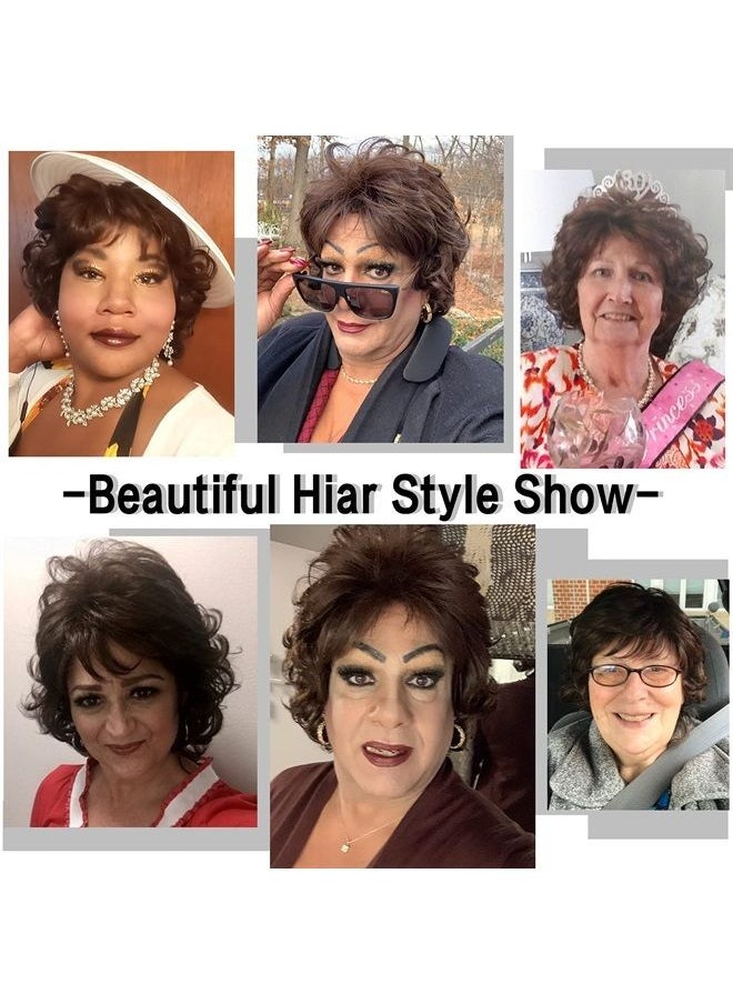 Kalyss Dark Brown Short Curly Wavy Wig with Hair Bangs 100% Imported Premium Synthetic Fashion Brown Hair Wigs for Women (Brown)  - Image 4