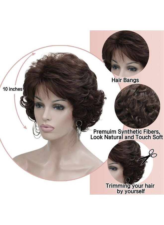 Kalyss Dark Brown Short Curly Wavy Wig with Hair Bangs 100% Imported Premium Synthetic Fashion Brown Hair Wigs for Women (Brown)  - Image 3