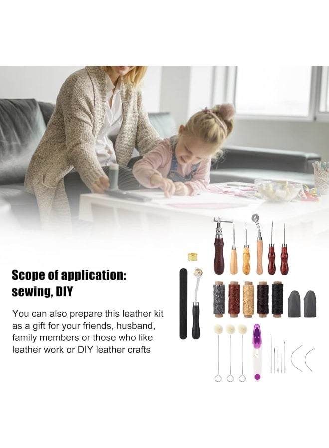 Leather Sewing Kit 27pcs Leather Work Tools Set Hand Sewn Sewing Repair Kit for Shoes Bag Sewing  - Image 3