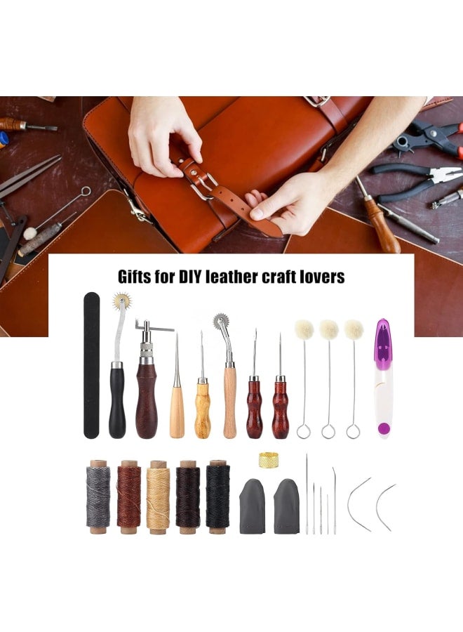 Leather Sewing Kit 27pcs Leather Work Tools Set Hand Sewn Sewing Repair Kit for Shoes Bag Sewing  - Image 4