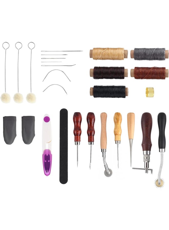 Leather Sewing Kit 27pcs Leather Work Tools Set Hand Sewn Sewing Repair Kit for Shoes Bag Sewing  - Image 1