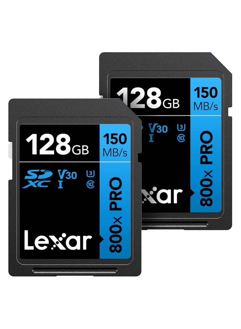 Lexar 128GB (2-Pack) High-Performance 800x PRO SDXC UHS-I Memory Card, C10, U3, V30, 4K UHD Video, Up to 150MB/s Read, for Point-and-Shoot & Mid-Range DSLR Cameras, HD Camcorders (LSD0800P128G-B2NNU) 128 GB - Image 1