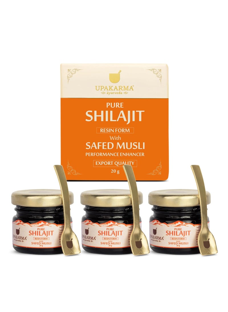 UPAKARMA Shilajit with Safed Musli Resin 20g Original & Pure Shilajit/Shilajeet for Men to Boost Physical Performance, Power, Stamina and Strength Lab Tested  Pack of 3 - Image 1