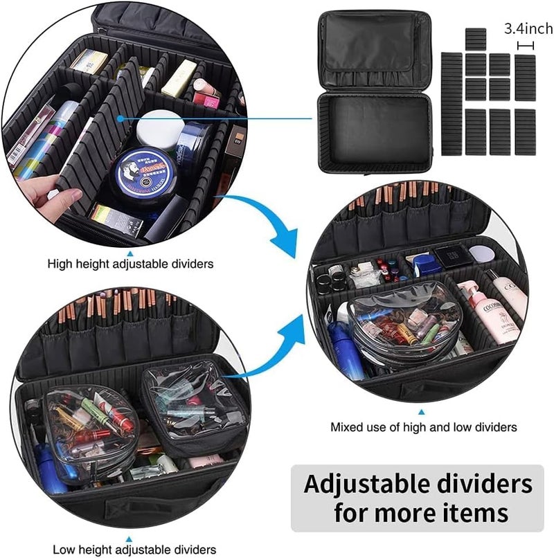 SHAMAX Professional Makeup Case Organizer Bag for Women Travel Cosmetic Kit Storage Vanity Box Vanity Bag for Cosmetics Travel Cosmetic Kit Storage Organiser Black Extra Large - Image 3