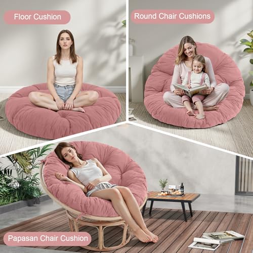 idee-home Papasan Chair Cushion, Circle Papasan Chair Cushion(Cushion Only) with Thick Corduroy Cover, 48 x 48 Inch Cushion for Egg Chair, Pink - Image 5