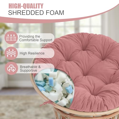 idee-home Papasan Chair Cushion, Circle Papasan Chair Cushion(Cushion Only) with Thick Corduroy Cover, 48 x 48 Inch Cushion for Egg Chair, Pink - Image 3