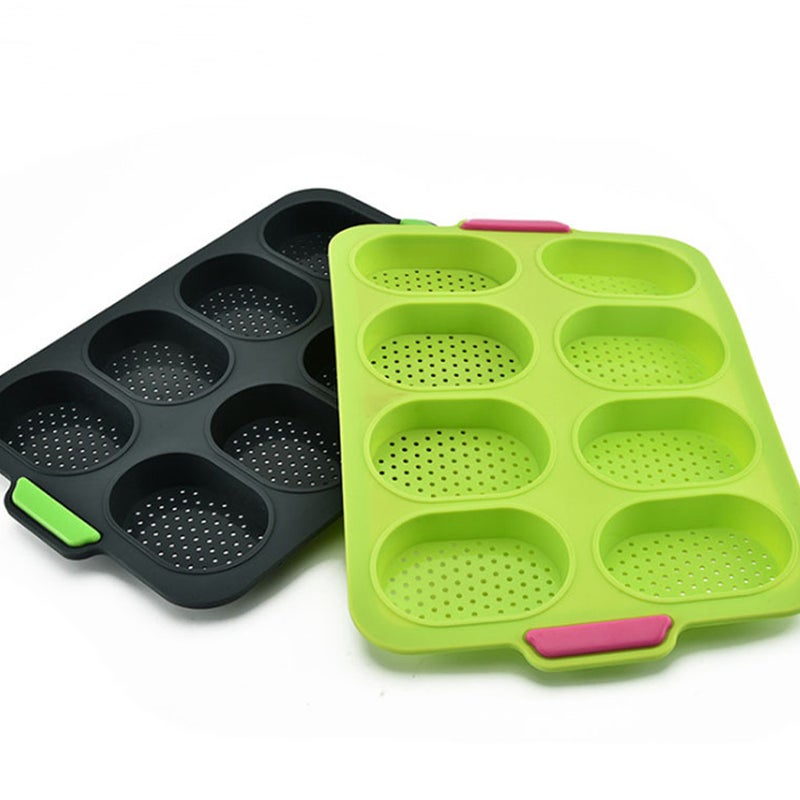 8 Slots French Roll Baking Mold Silicone Food Grade Bakeware Pudding Decorating Tools (Green) - Image 2