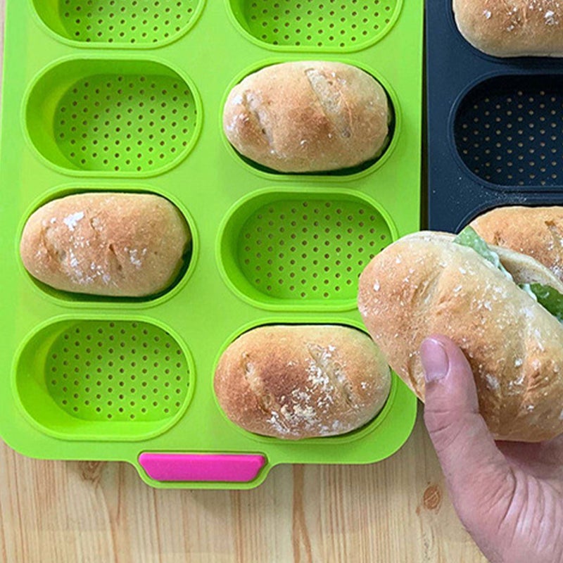 8 Slots French Roll Baking Mold Silicone Food Grade Bakeware Pudding Decorating Tools (Green) - Image 1
