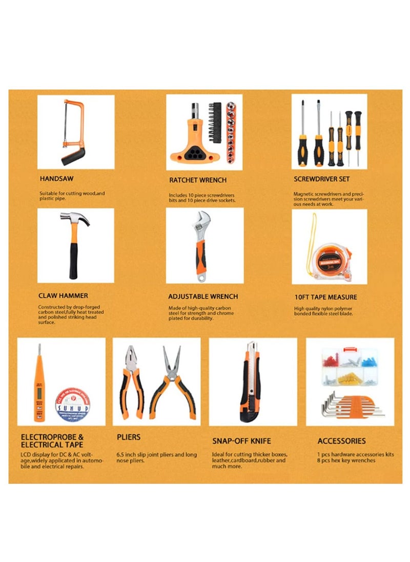 Arabest - 46-pcs Hand Tool Household Tool Kits Home,DIY and Professional Use,Auto Repair Tool Set, with Plastic Toolbox Storage Case - Image 1