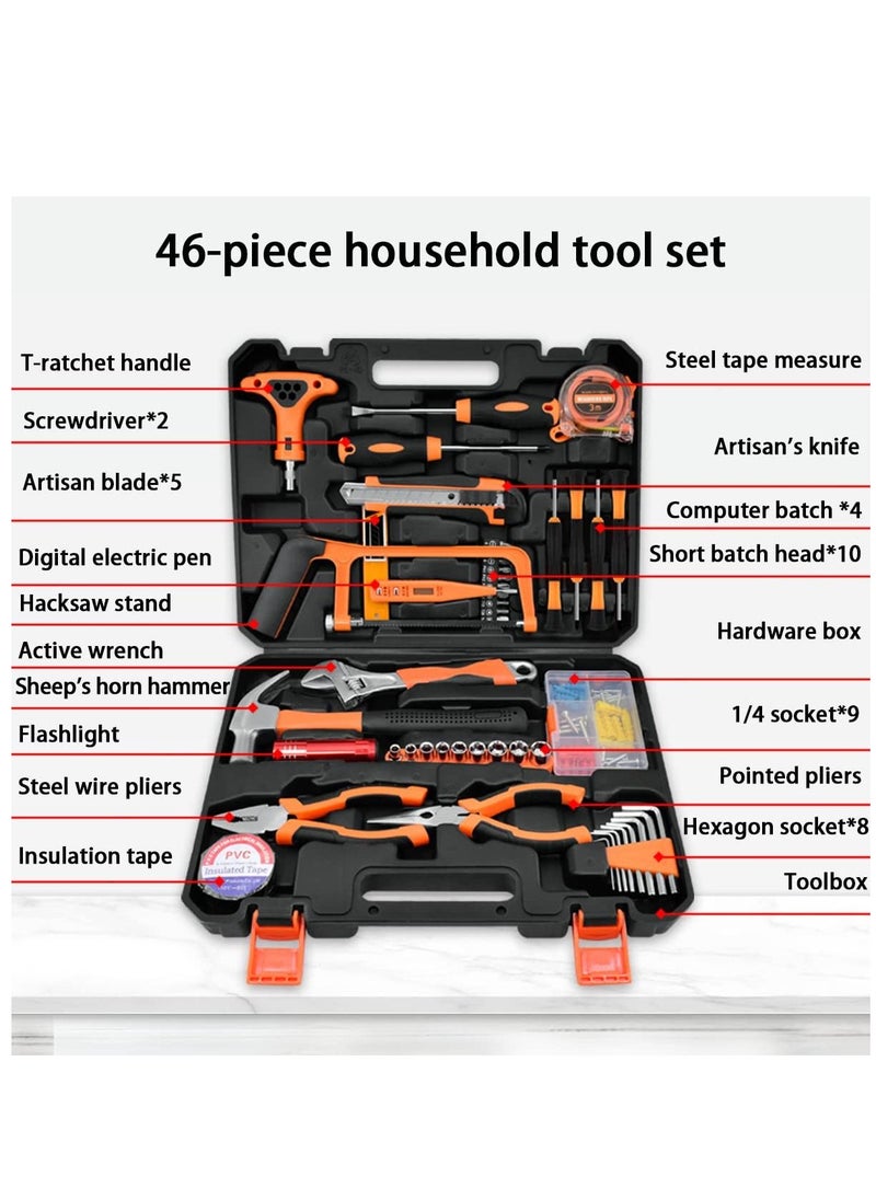 Arabest - 46-pcs Hand Tool Household Tool Kits Home,DIY and Professional Use,Auto Repair Tool Set, with Plastic Toolbox Storage Case - Image 1