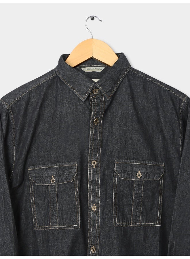 Beyoung Long Sleeve Black Denim Shirt for Men  - Image 2