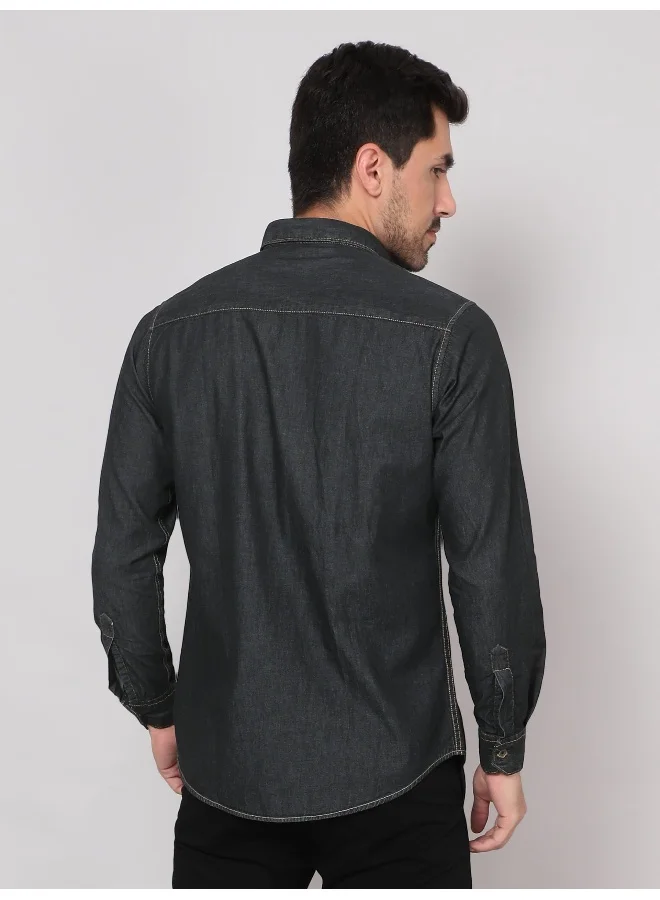 Beyoung Long Sleeve Black Denim Shirt for Men