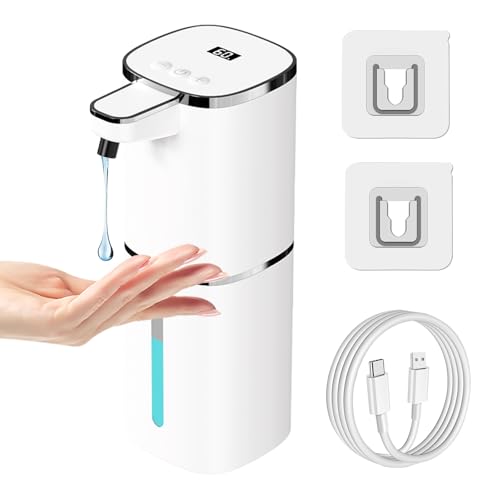 OHIFAST Automatic Liquid Soap Dispenser Touchless, USB Rechargeable Smart Hand Soap Dispenser, 9-Level Adjustable, Physical Button Operation, 13.5oz/400mL Wall Mounted for Bathroom Kitchen Dish Soap - Image 1