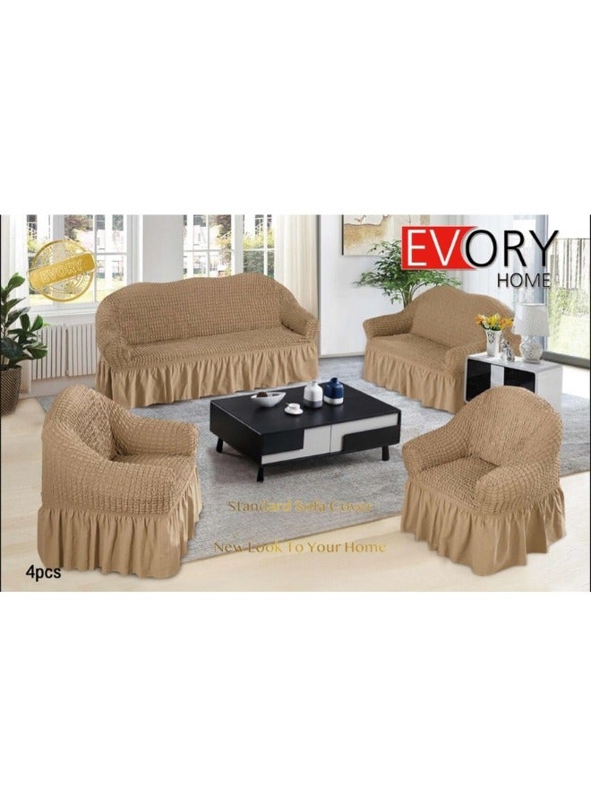 سمارت هوم طقم غطاء كنب، غطاء كنب مرن مكون من ٤ قطع، قطعتين من أغطية الكراسي وقطعتين من أغطية الكنب. الطقم مناسب لجميع أحجام الكراسي والأرائك. - Image 1