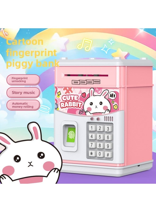 2025 Direct Piggy Bank Simulation Fingerprint Creative Password Piggy Bank Deposit Machine ATM Children's Map-Color:Fingerprint Password Chinese Battery-pink Rabbit