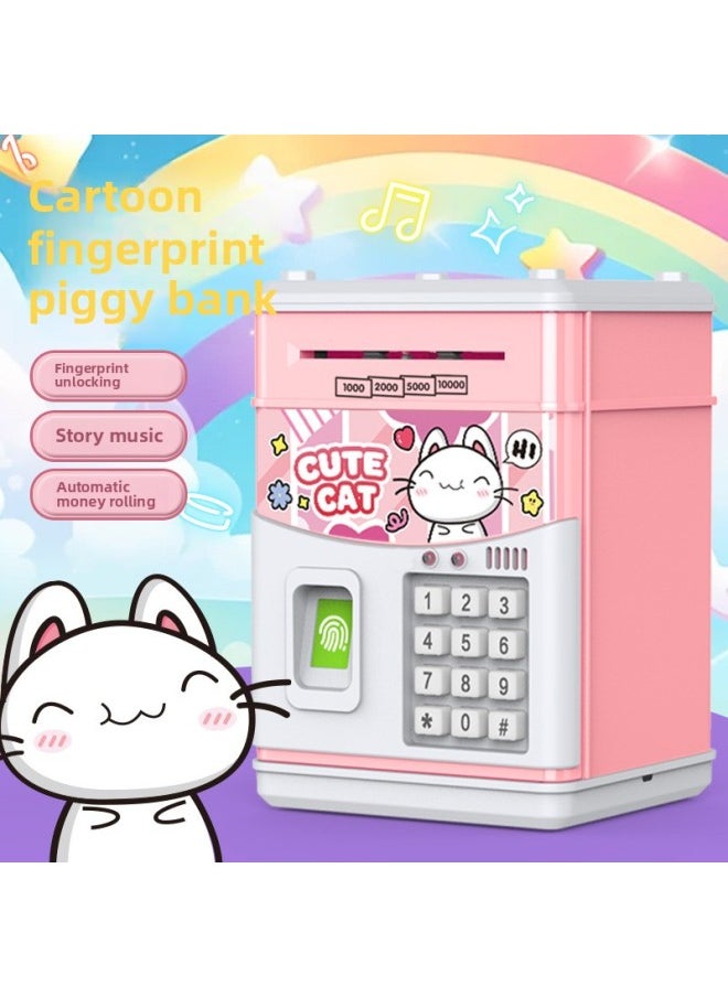 2025 Direct Piggy Bank Simulation Fingerprint Creative Password Piggy Bank Deposit Machine ATM Children's Map-Color:Fingerprint Password Chinese Battery-pink Rabbit