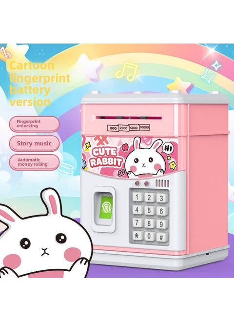 2025 Direct Piggy Bank Simulation Fingerprint Creative Password Piggy Bank Deposit Machine ATM Children's Map-Color:Fingerprint Password Chinese Battery-pink Rabbit