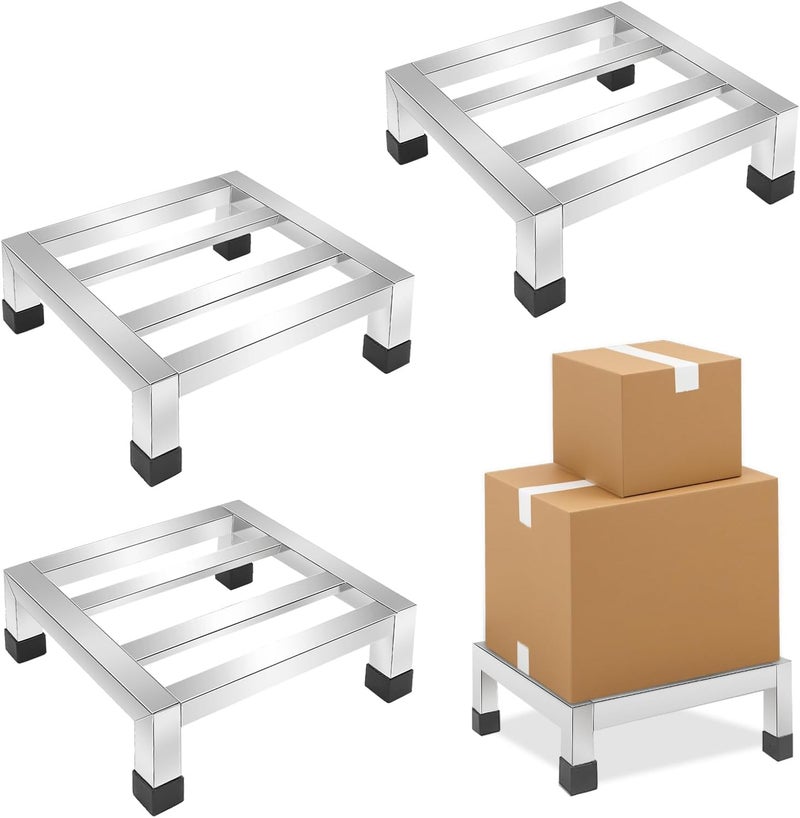 Wibeelee 3 Packs Dunnage Rack 11.8 * 11.8 * 3.9 Inch Stainless Steel Dunnage Racks Assembly-Free Food Service Storage Racks Floor Rack for Storage in Restaurants, Kitchens, Garages - Image 1