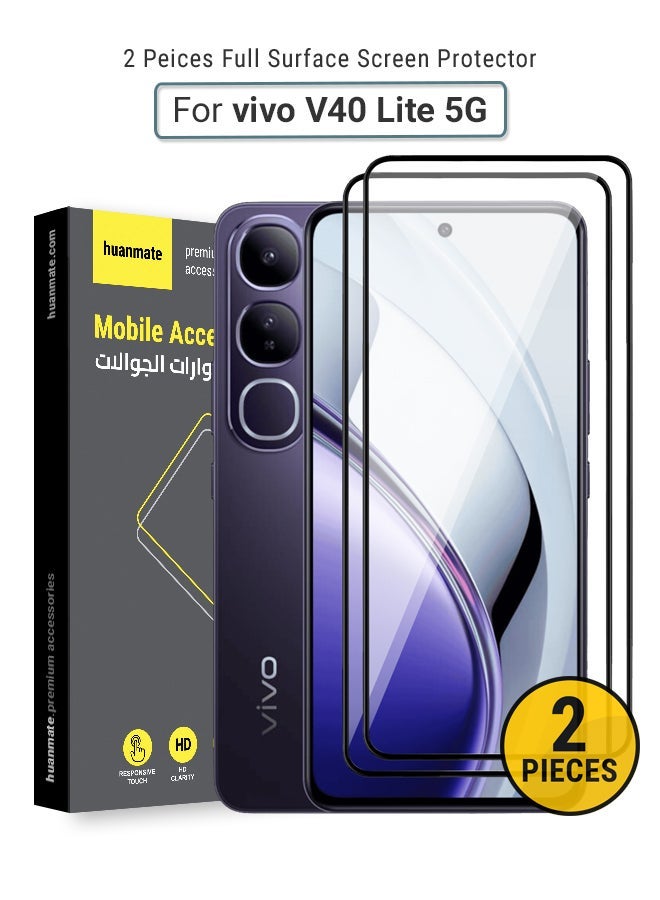 huanmate 2 Pieces Vivo V40 Lite Screen Protector – Premium Edge to Edge Tempered Glass, High Transparency, Delicate Touch, Anti-Explosion, Smooth Arc Edges, Easy Installation - Image 1