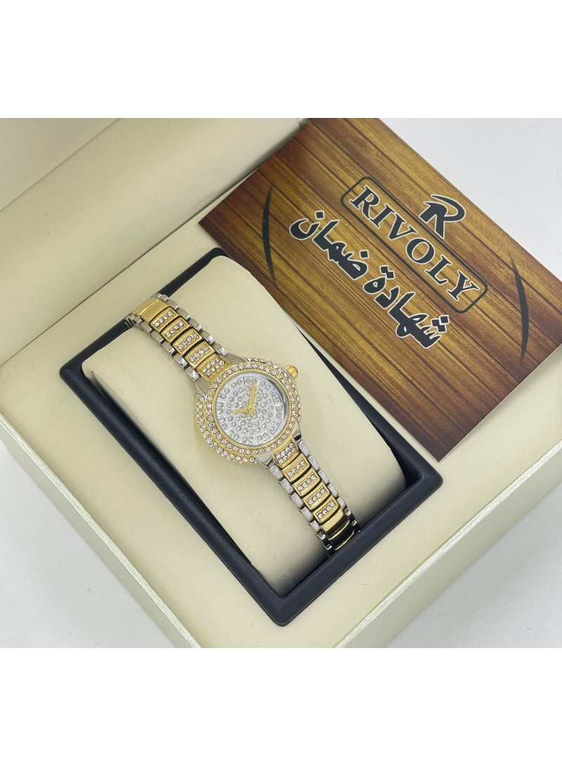 ريفولي ساعة يد نسائية من الفولاذ المقاوم للصدأ مرصعة بالكريستال