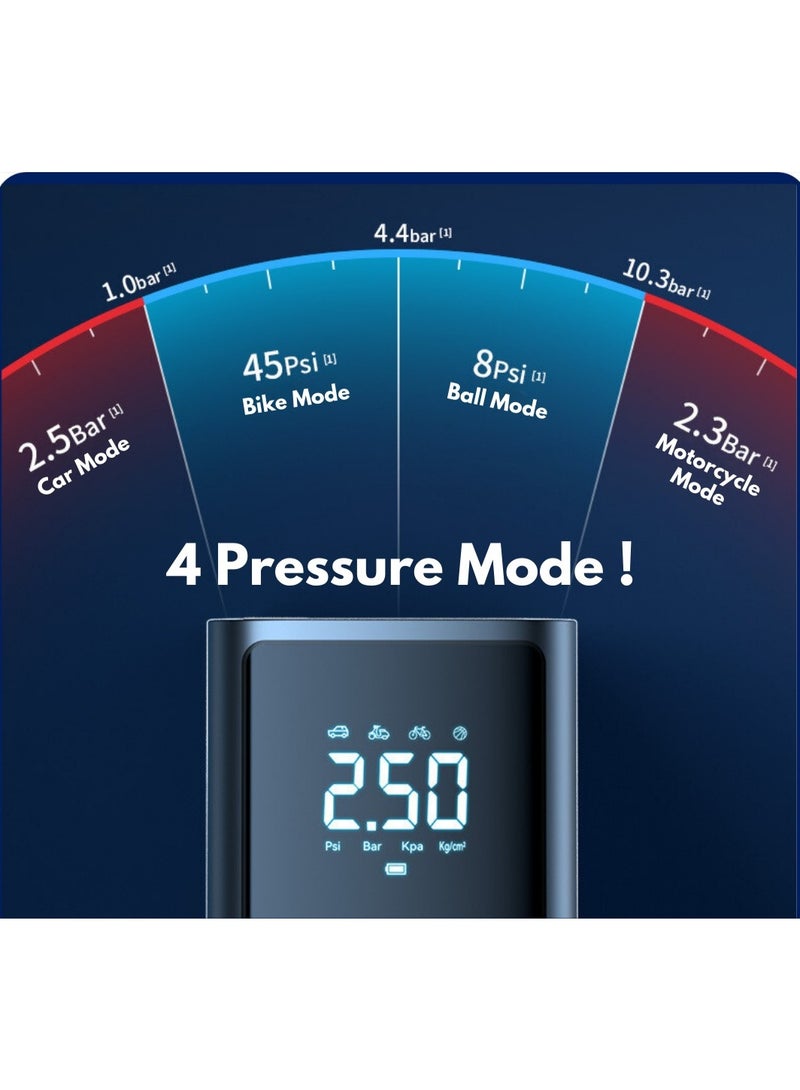 مضخة هواء لاسلكية للسيارات 3 في 1، مضخة هواء محمولة لملء إطارات السيارات، ضاغط هواء، متوافقة مع إطارات السيارات والكرات الرياضية - Image 3
