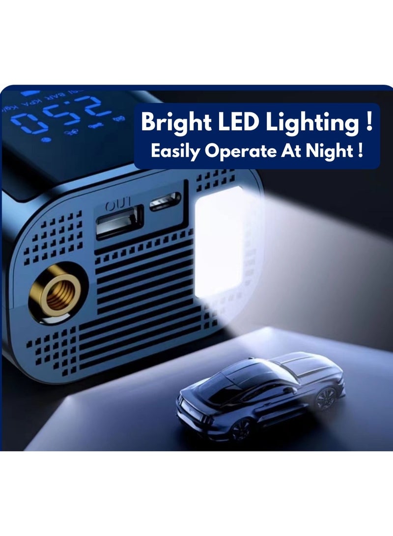 مضخة هواء لاسلكية للسيارات 3 في 1، مضخة هواء محمولة لملء إطارات السيارات، ضاغط هواء، متوافقة مع إطارات السيارات والكرات الرياضية - Image 5