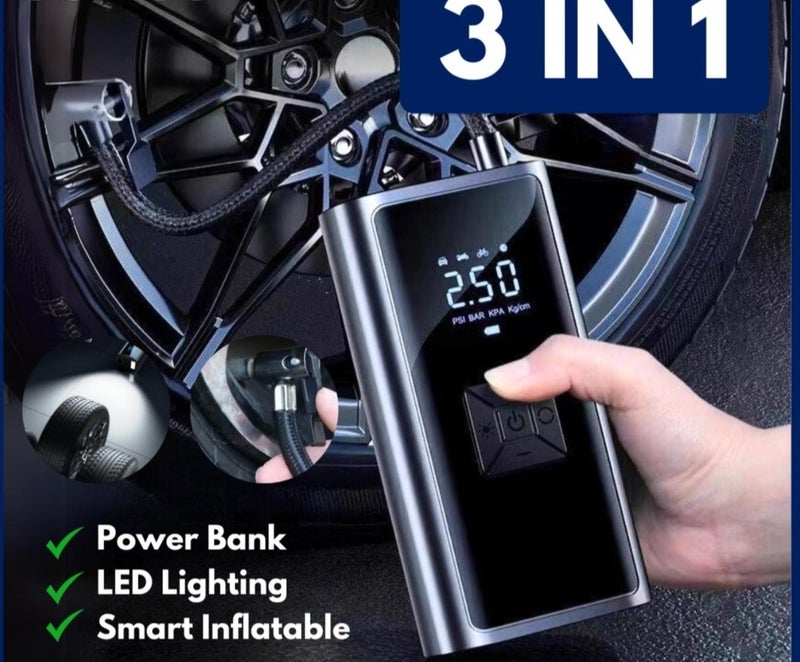 مضخة هواء لاسلكية للسيارات 3 في 1، مضخة هواء محمولة لملء إطارات السيارات، ضاغط هواء، متوافقة مع إطارات السيارات والكرات الرياضية - Image 1