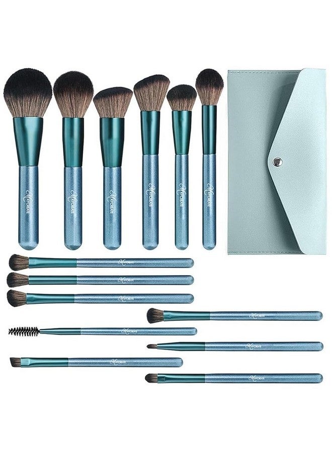 ماي كرييت مجموعة فرش مكياج احترافية مكونة من 14 قطعة، مجموعة أحمر الخدود الفاخرة مع فرشاة كريم الأساس وحقيبة، مجموعات فرش ذات شعيرات ناعمة في المكياج للمبتدئين وفناني المكياج والطلاب - Image 1