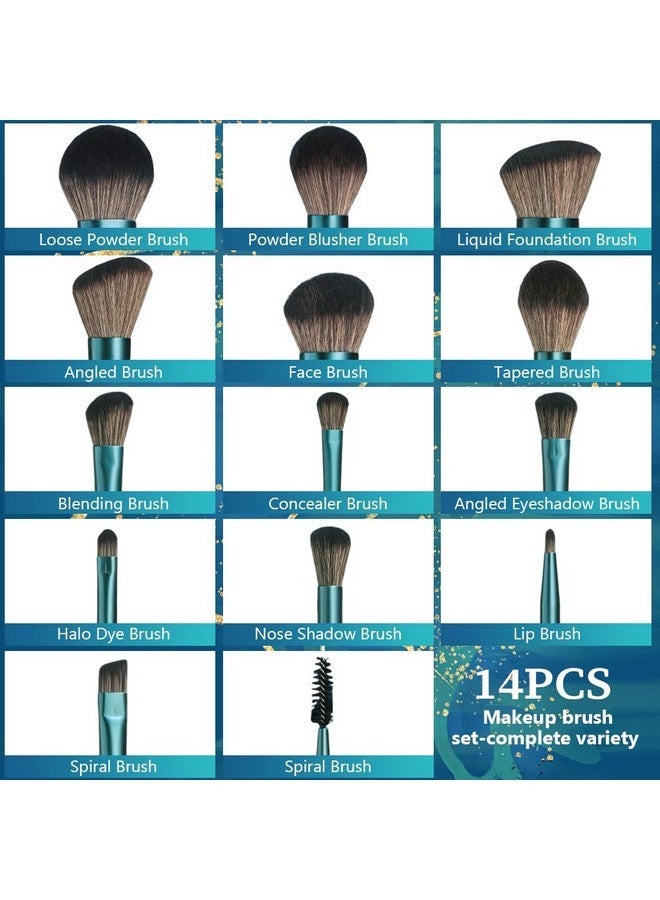 ماي كرييت مجموعة فرش مكياج احترافية مكونة من 14 قطعة، مجموعة أحمر الخدود الفاخرة مع فرشاة كريم الأساس وحقيبة، مجموعات فرش ذات شعيرات ناعمة في المكياج للمبتدئين وفناني المكياج والطلاب - Image 3