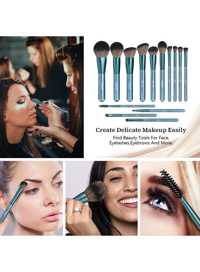 ماي كرييت مجموعة فرش مكياج احترافية مكونة من 14 قطعة، مجموعة أحمر الخدود الفاخرة مع فرشاة كريم الأساس وحقيبة، مجموعات فرش ذات شعيرات ناعمة في المكياج للمبتدئين وفناني المكياج والطلاب - Image 5