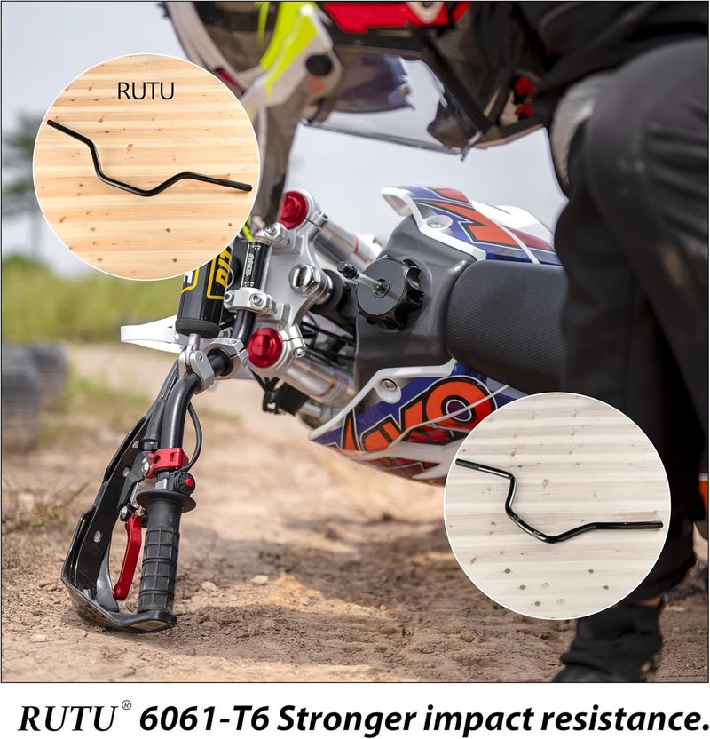 RUTU 7/8" Dirt Bike Handlebars with Foam Pad - Compatible with CRF YZF KXF KLX RMZ DRZ - 6061-T6 Aluminum - Red - Image 3