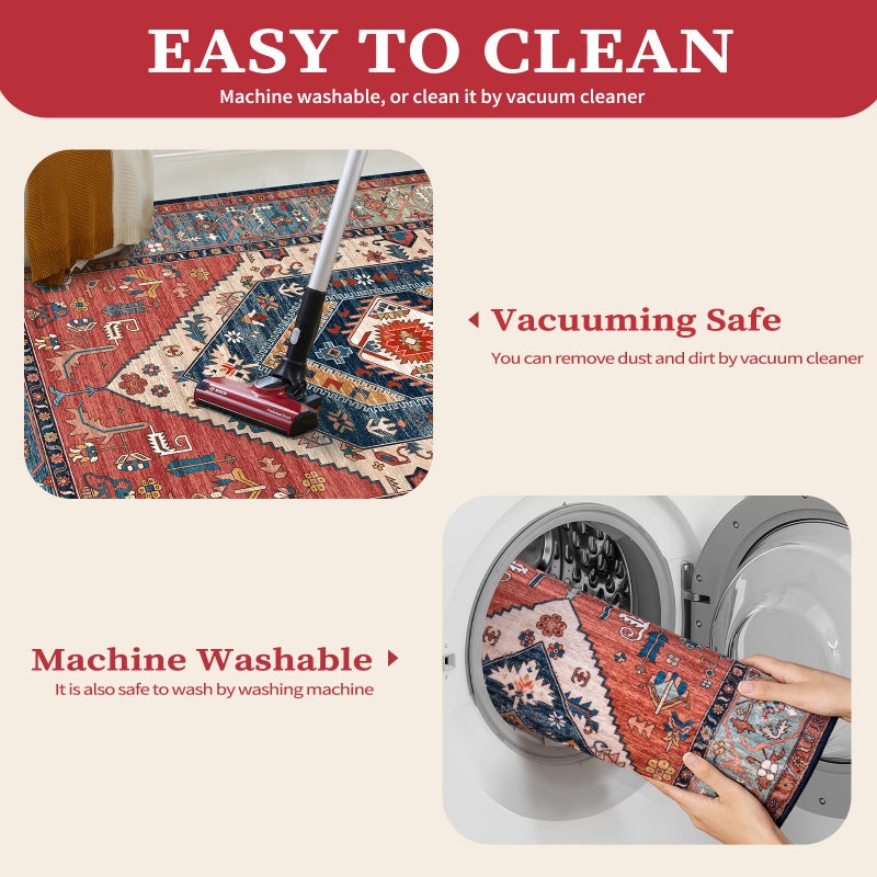 SERISSA Boho Rugs for Entryway, 2x3 Rust Entryway Rug Non-Slip Washable Small Area Rug, Ultra Soft Oriental Vintage Low-Pile Indoor Door Mat Floor Carpet for Entrance Bedroom Kitchen Bathroom - Image 3