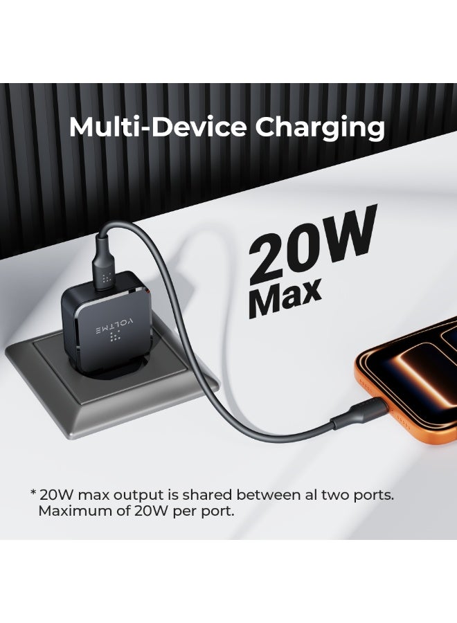 VOLTME Revo 20W Lite Ultrathin Black, Portable USB-C Wall Charger Dual Port Fast Charge AC PD3.0 PPS Adapter Compatible with iPhone 14/13/Pro/Pro Max/12/11, Galaxy Note, Xiaomi/Huawei/Pixel - Image 2