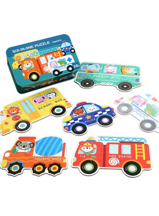 HALAMODO SIX-IN-ONE Puzzle Transportation CarsShaped Wooden Jigsaw Puzzles for Toddlers Ages 3+, Level-up Puzzles for Beginner, Montessori Learning Toys Preschool Educational Activity - Image 3