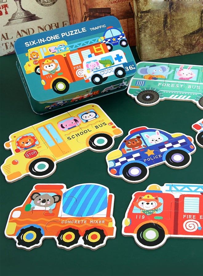 HALAMODO SIX-IN-ONE Puzzle Transportation CarsShaped Wooden Jigsaw Puzzles for Toddlers Ages 3+, Level-up Puzzles for Beginner, Montessori Learning Toys Preschool Educational Activity - Image 5