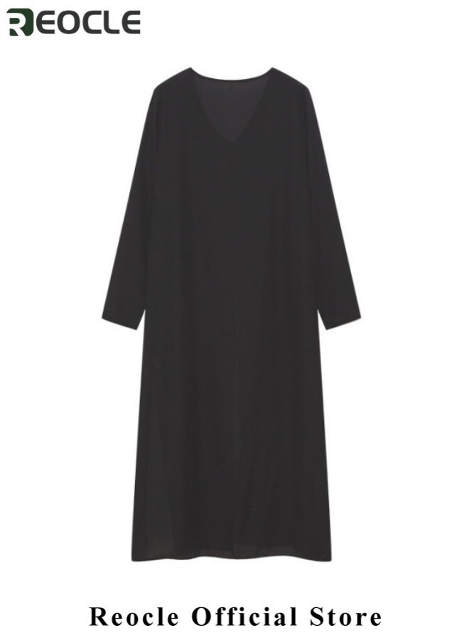 ريوكل 2 قطعة أزياء نسائية صيفية نسائية بقميص نسائي طويل منقسم من الأعلى بقصّة طويلة واسعة الساقين بأكمام طويلة برقبة على شكل V، بلوزات فضفاضة كاجوال بدلة كاجوال عصرية للارتداء اليومي - Image 5